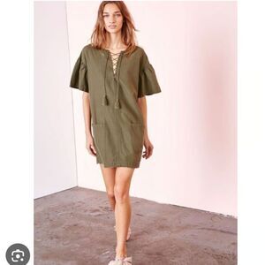 Ulla Johnson Marcelle Olive Green Tunic Cotton Linen Boho Mini Dress Size 4